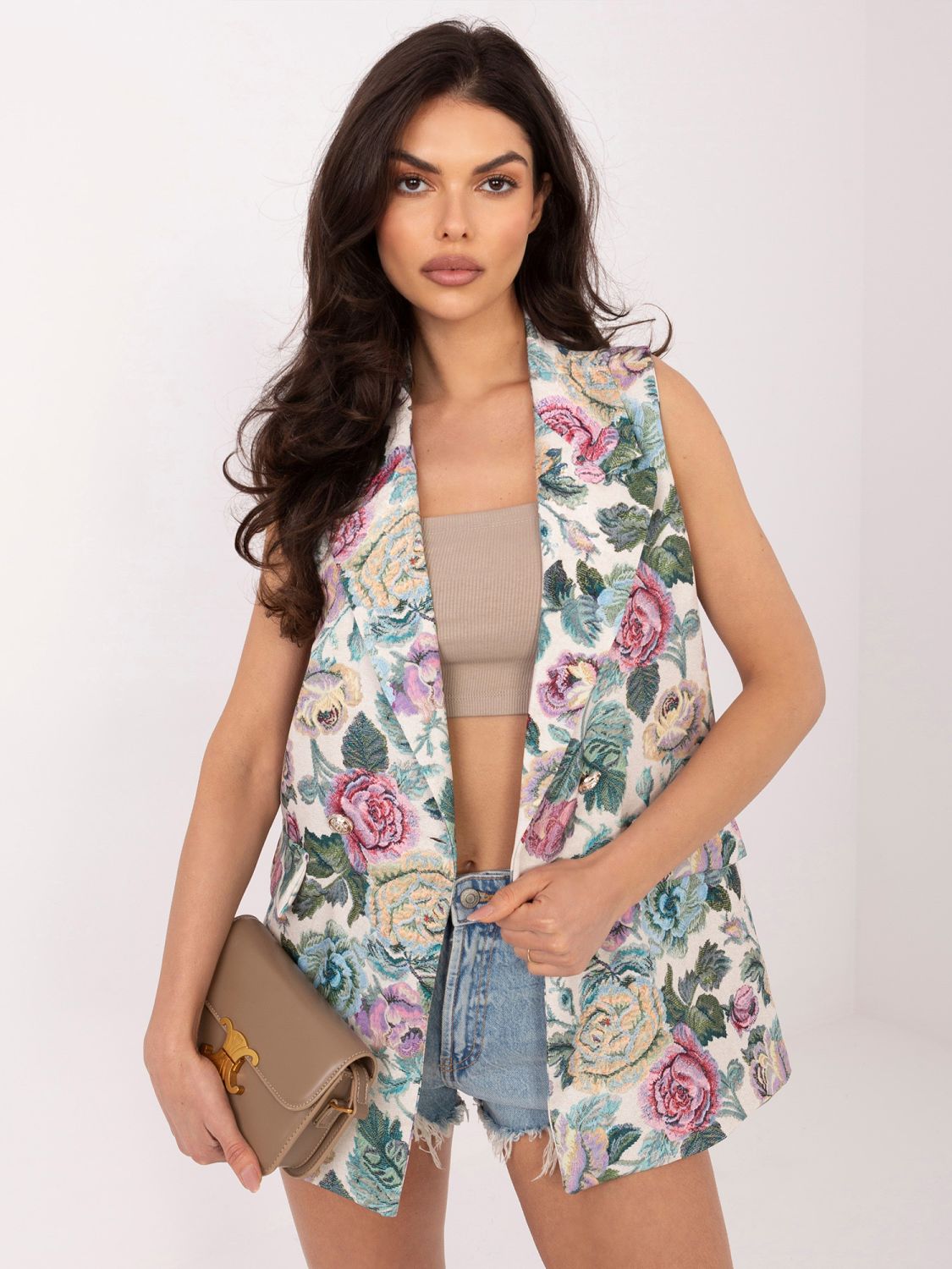 Zelená elegantní vesta s květinovým vzorem