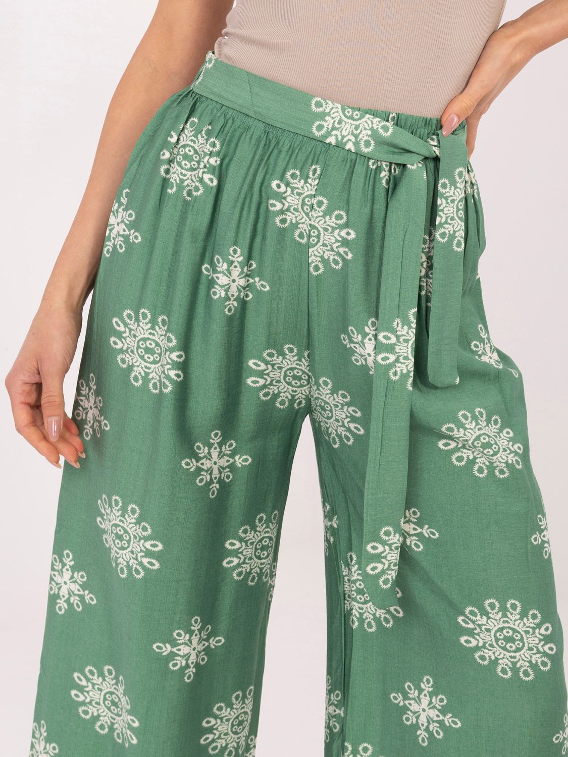 Zelené palazzo kalhoty s páskem