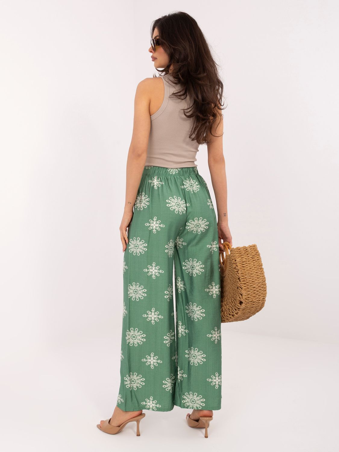 Zelené palazzo kalhoty s páskem