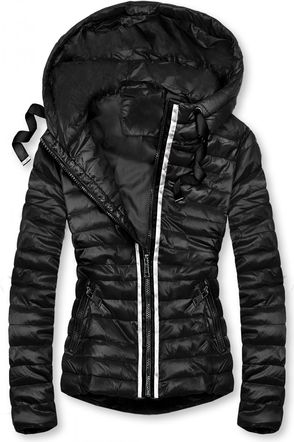 Černá prošívaná lesklá bunda