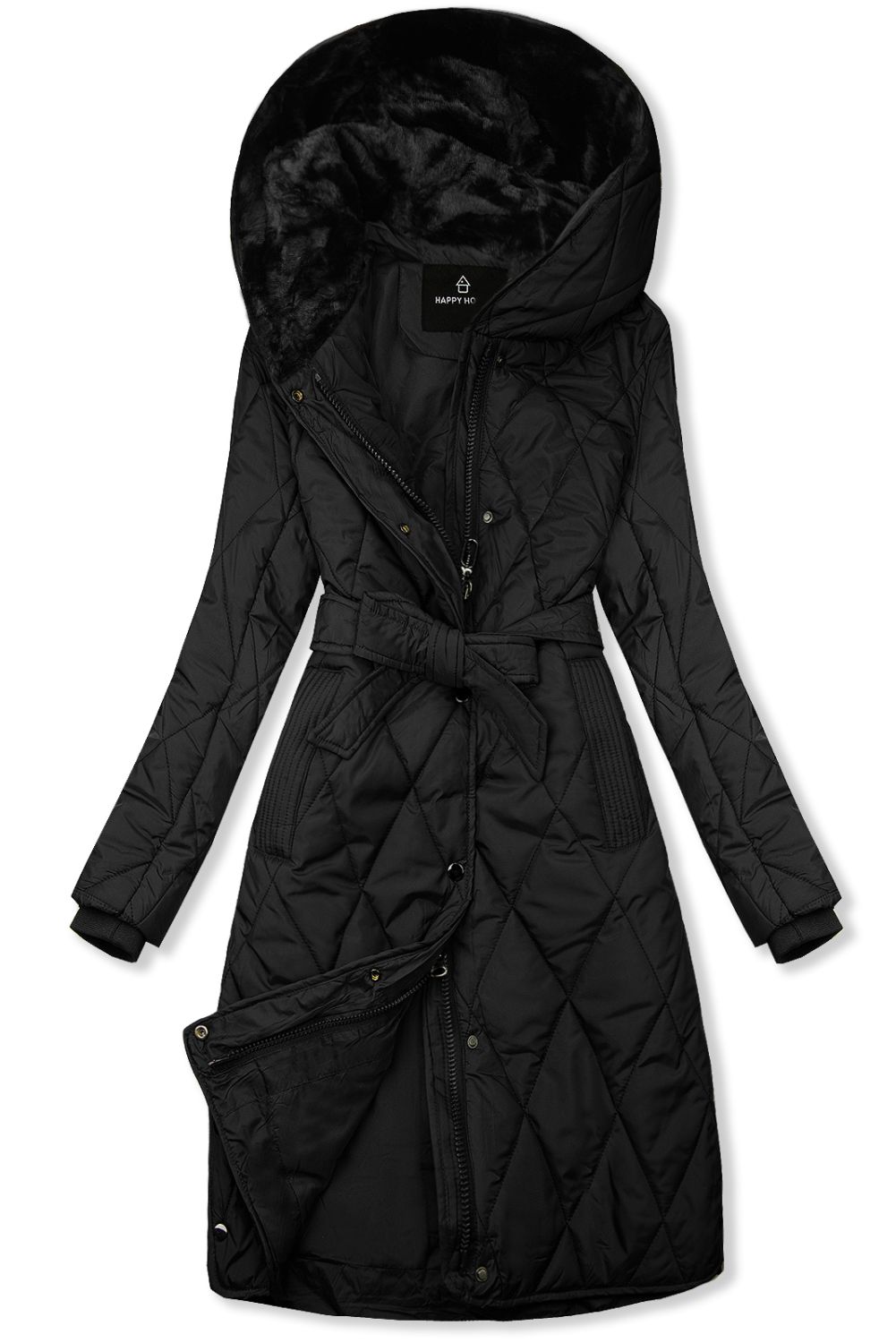 Černá prošívaná bunda s páskem