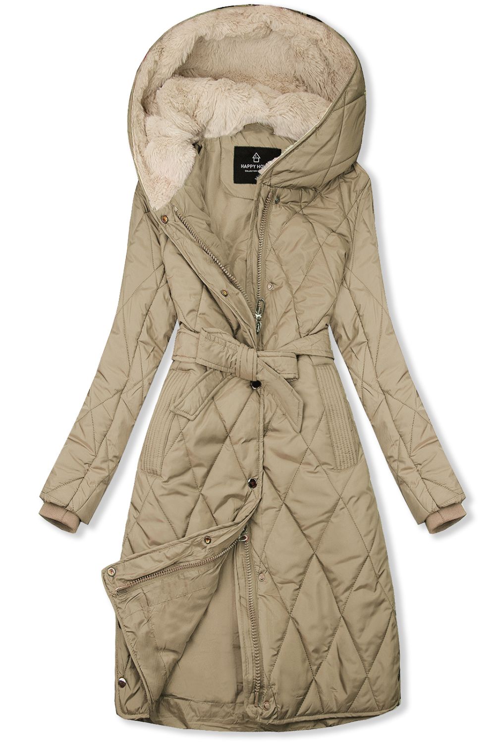 Béžová prošívaná bunda s páskem