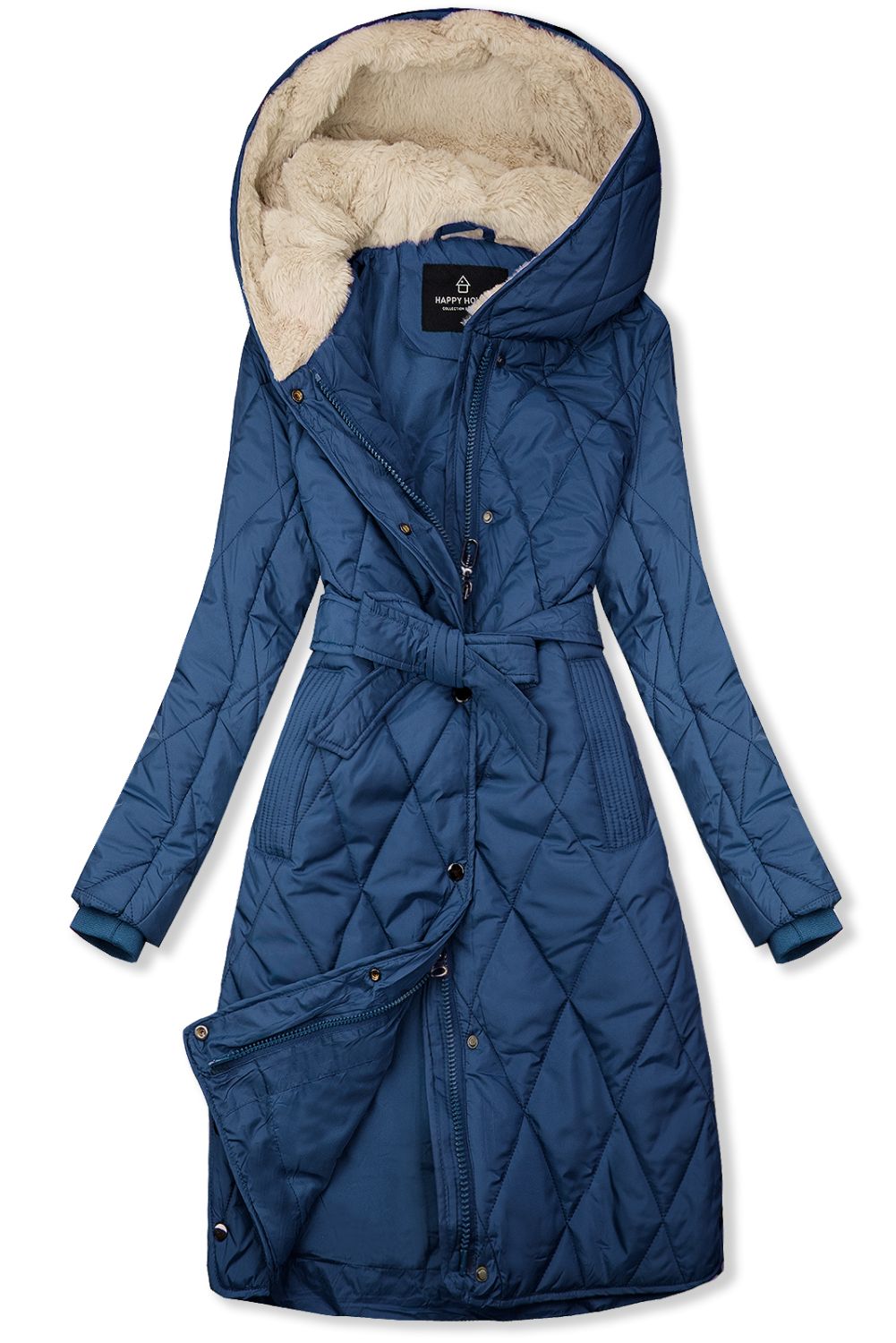 Modrá prošívaná bunda s páskem