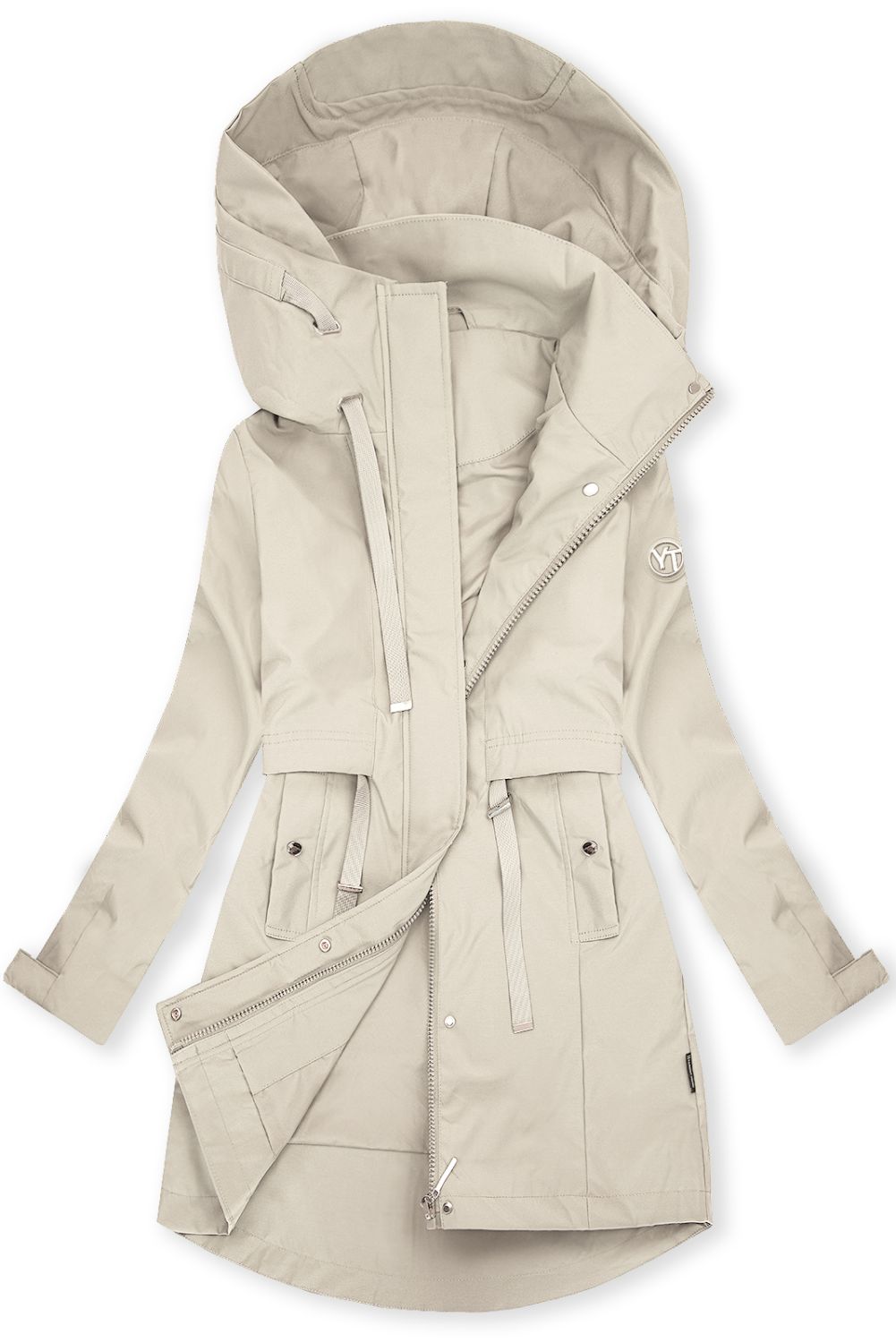 Ecru jarní parka s velkou kapucí