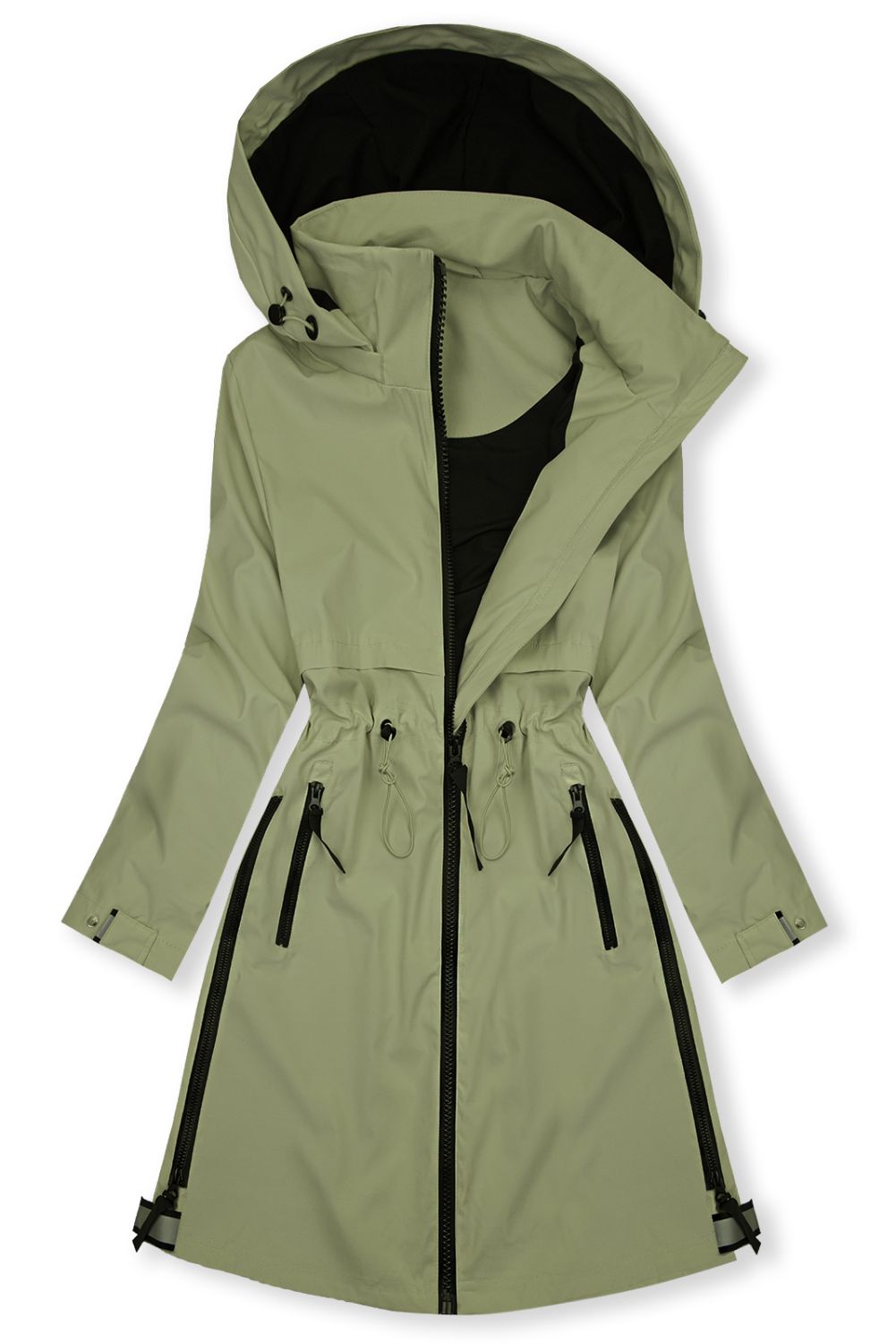 Olivově zelená přechodná parka se stahováním v pase