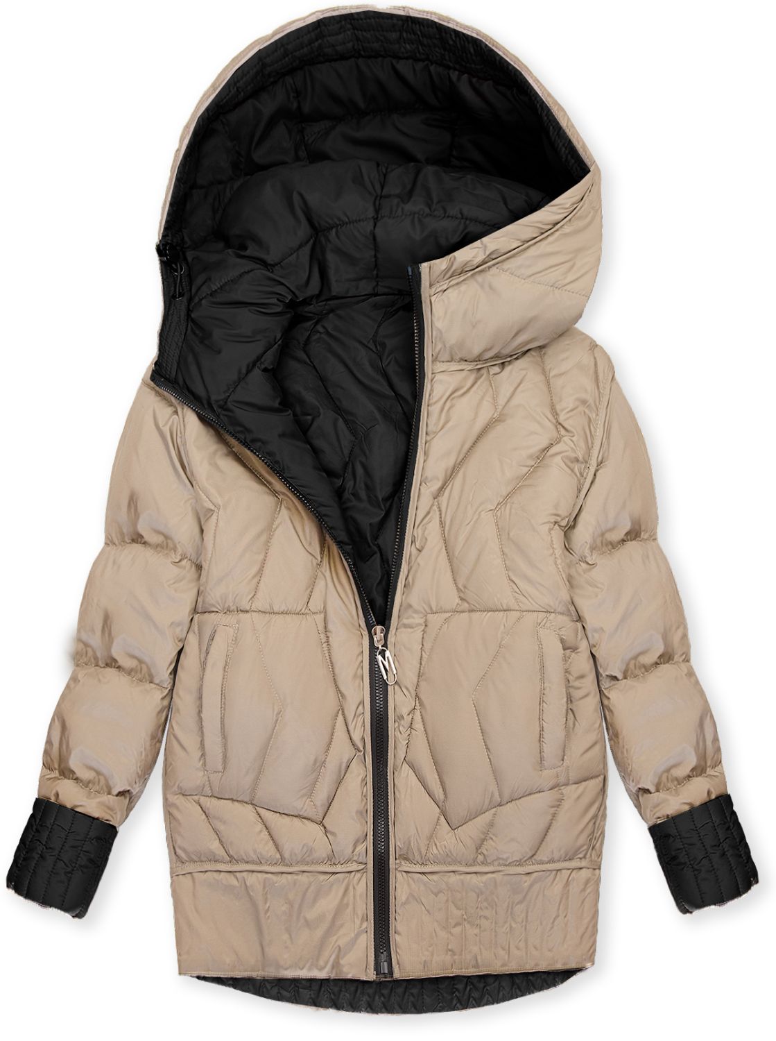 Oboustranná bunda s kapucí černá/béžová