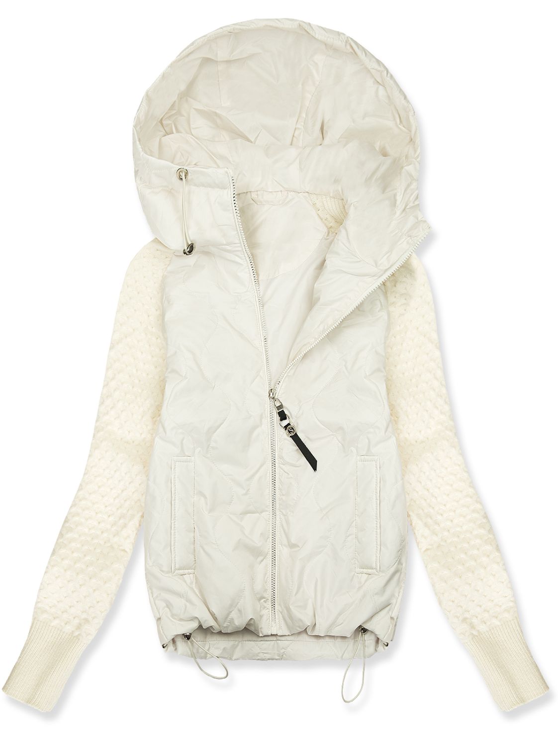 Ecru přechodná bunda s pletenými rukávy