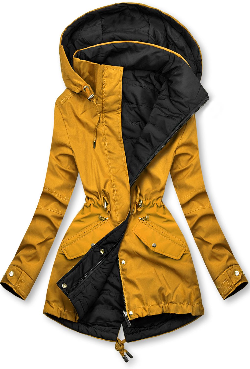 Přechodná oboustranná parka s kapucí žlutá/černá