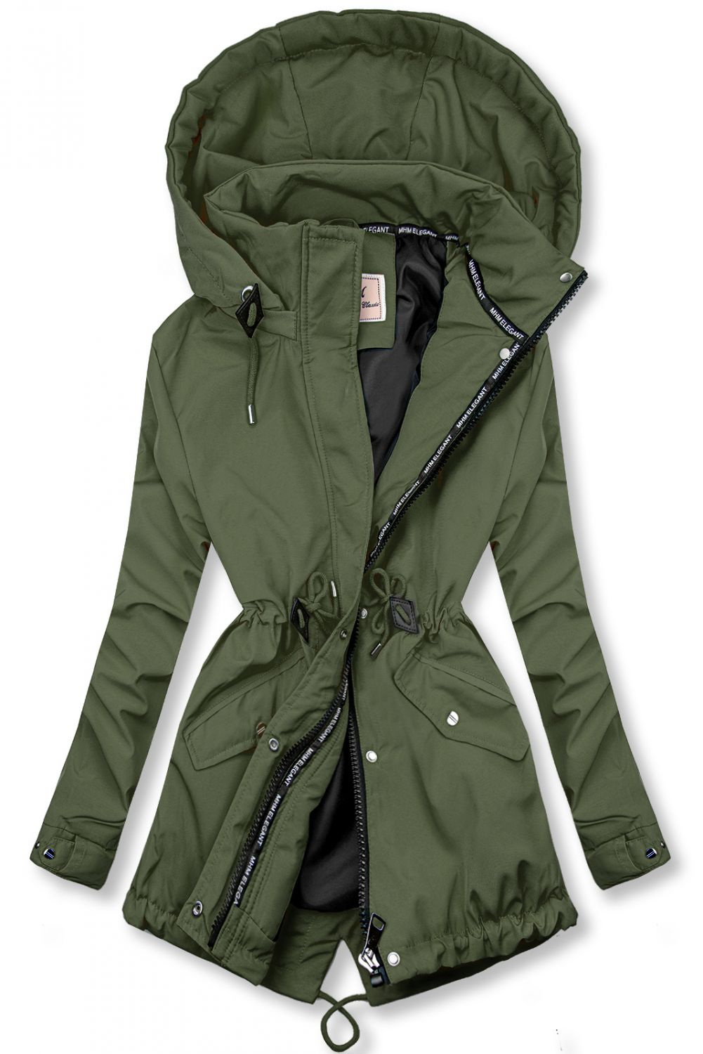 Khaki přechodná parka s černou podšívkou