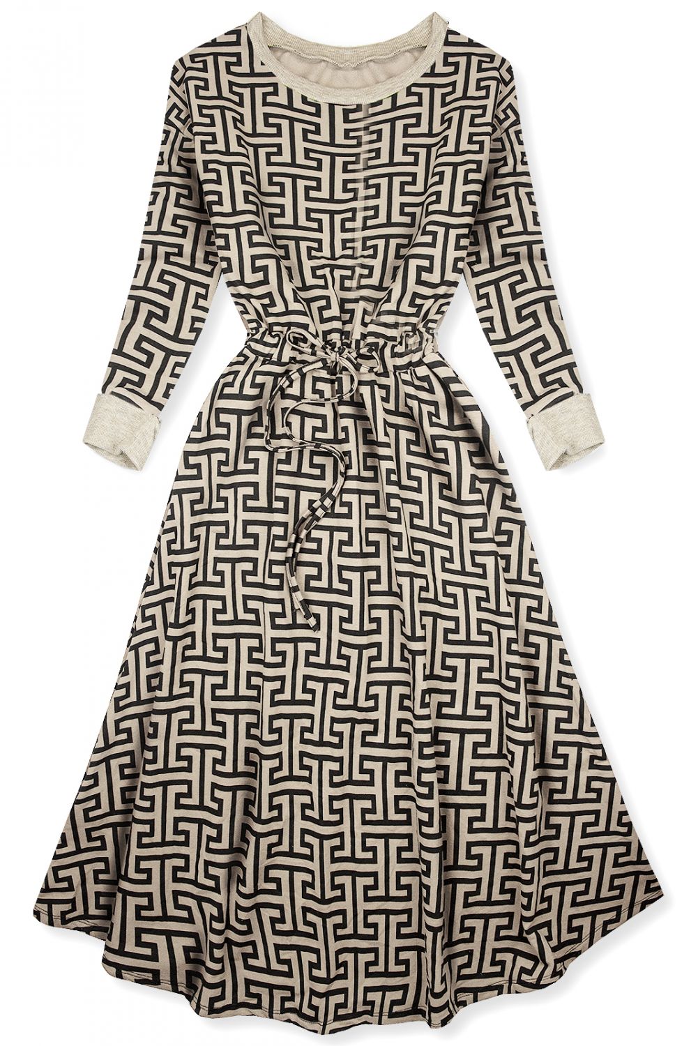 Béžovo-černé maxi šaty se vzorem