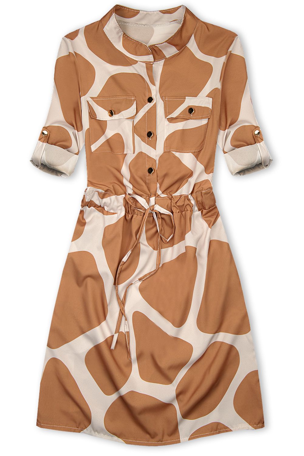 Hnědo-béžové vzorované košilové šaty