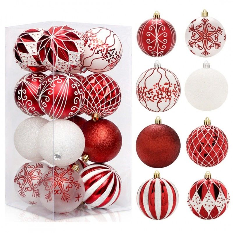 Ozdoby na stromeček červená/bílá, 8 cm, 16 kusů