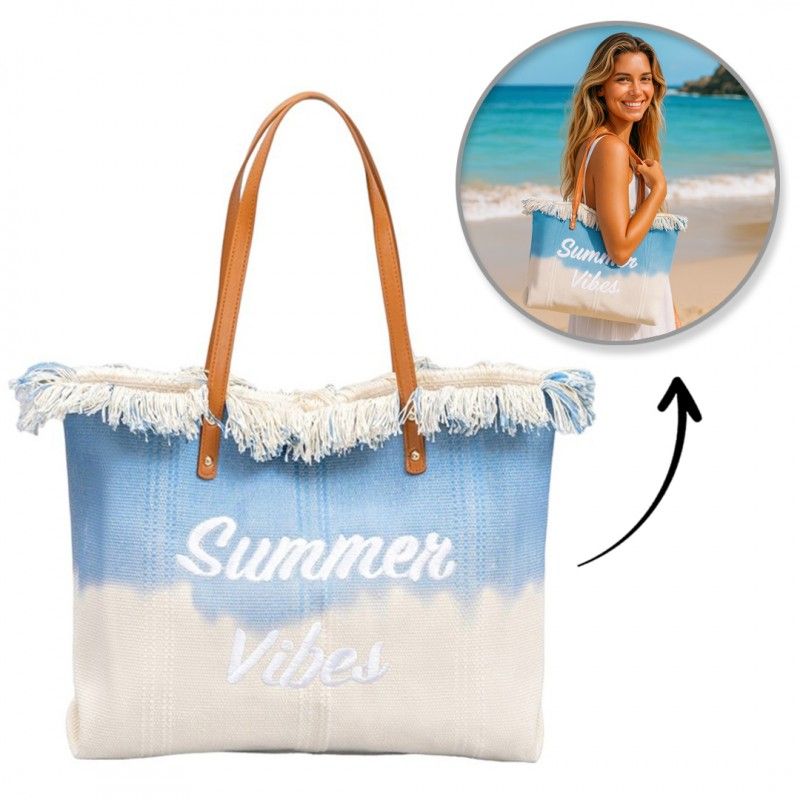 Plážová taška SUMMER VIBES světle modrá