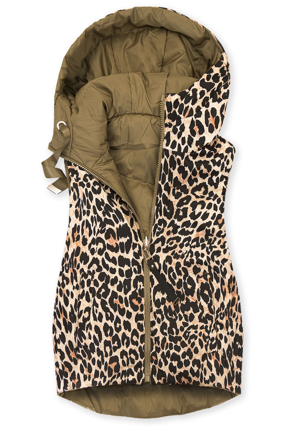 Oboustranná vesta s leopardím vzorem hnědá