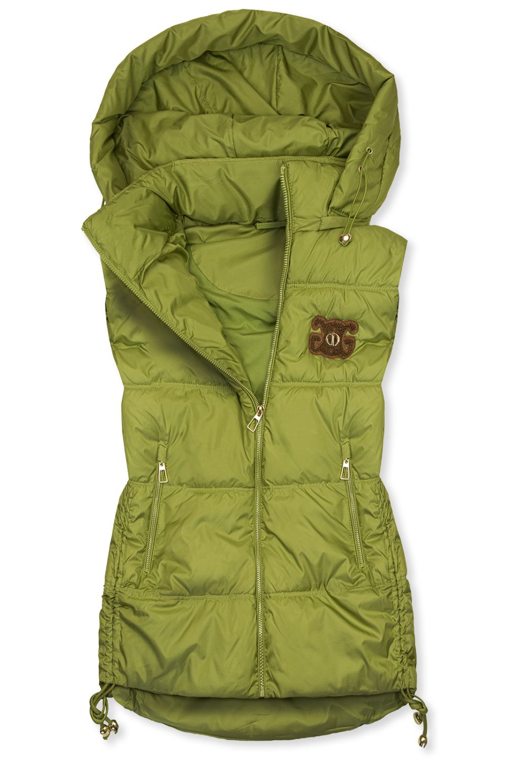 Zelená prošívaná vesta s kapucí