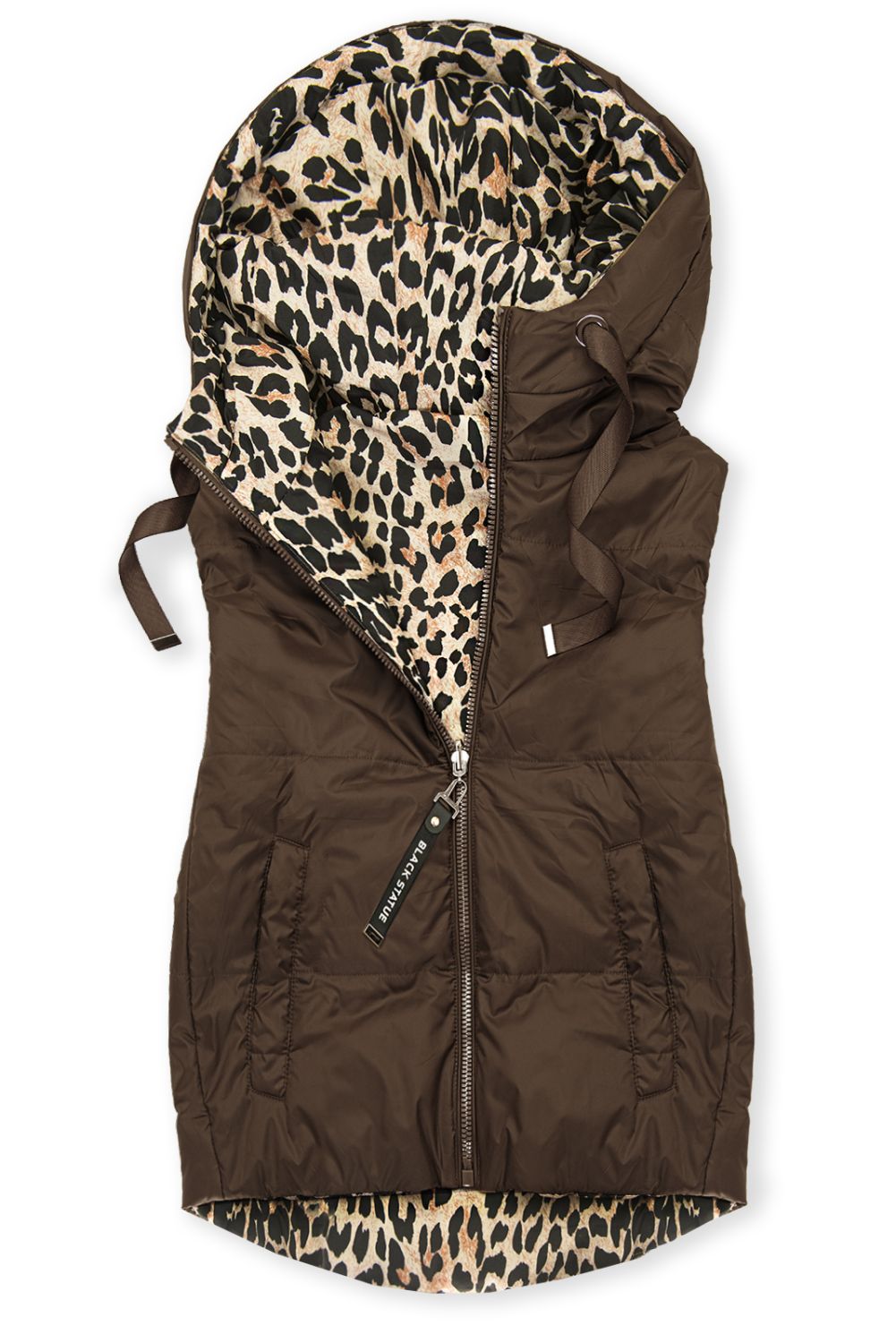 Oboustranná vesta s leopardím vzorem čokoládově hnědá