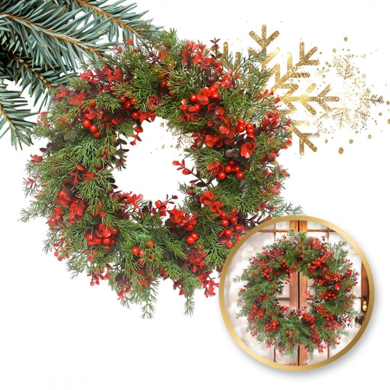 Vánoční věnec na dveře, červená/zelená, 45 cm