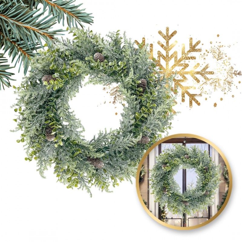 Vánoční věnec na dveře, naturální zelená, 38 cm