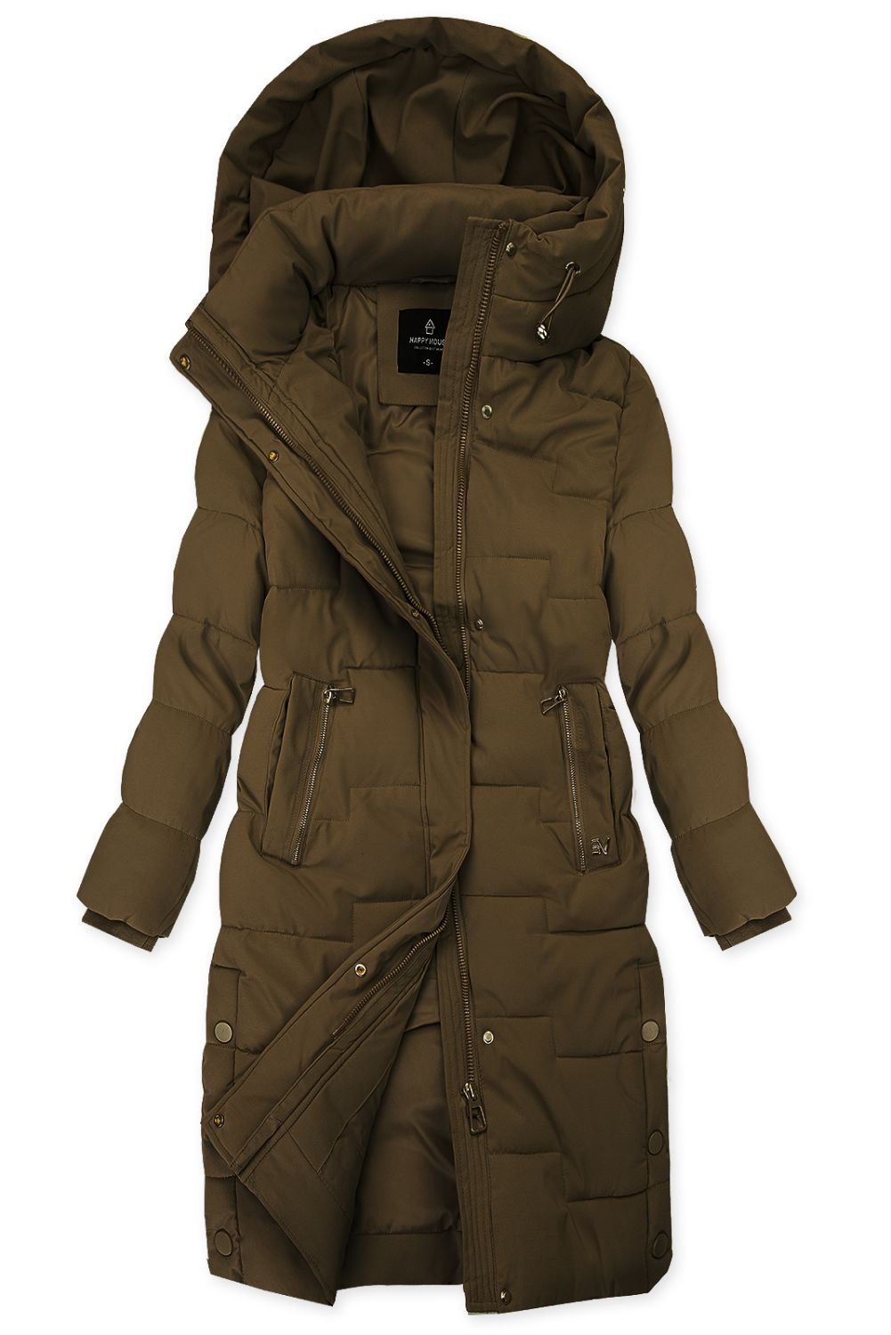 Hnědá prošívaná zimní bunda v prodlouženém střihu