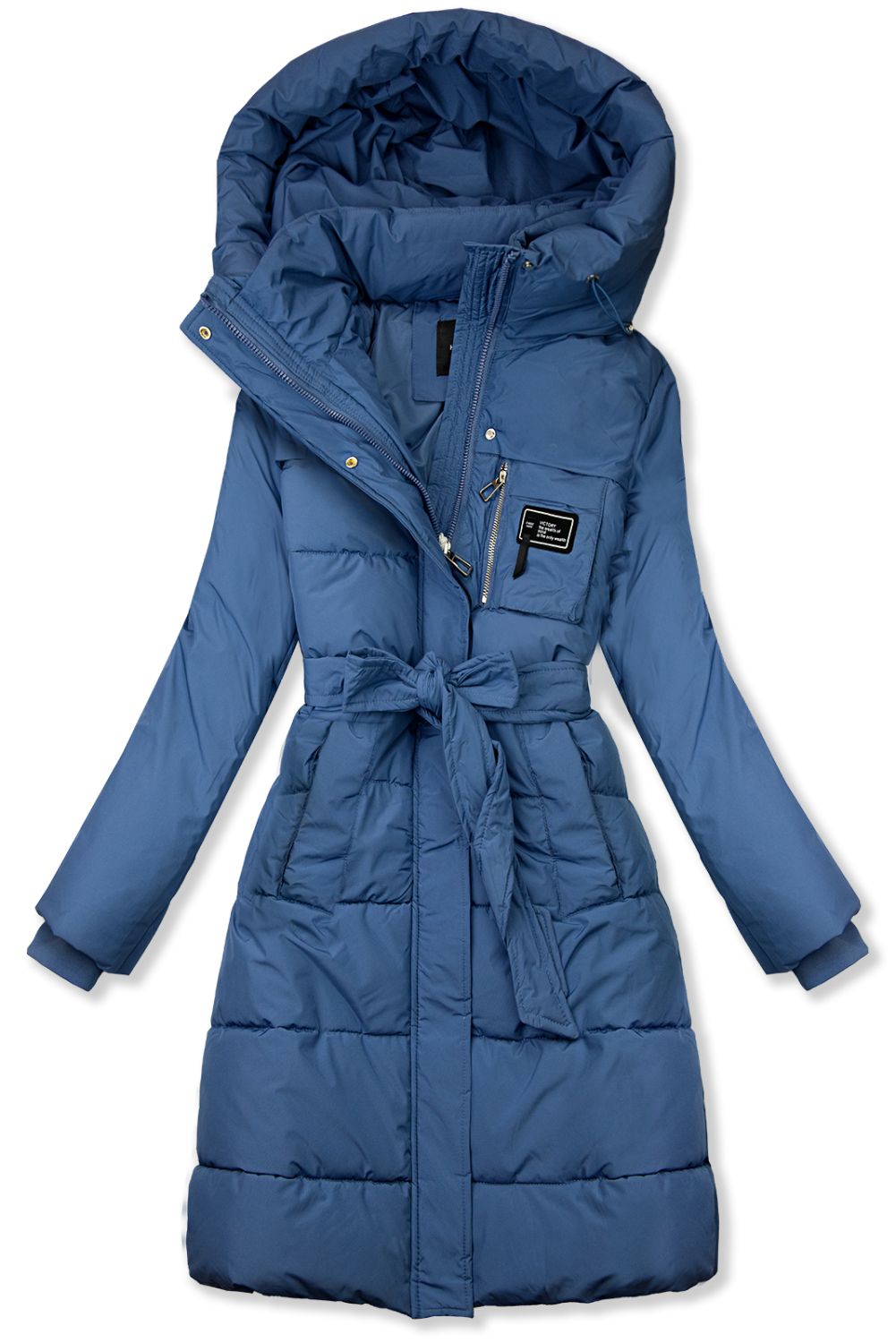 Modrá zimní bunda s páskem