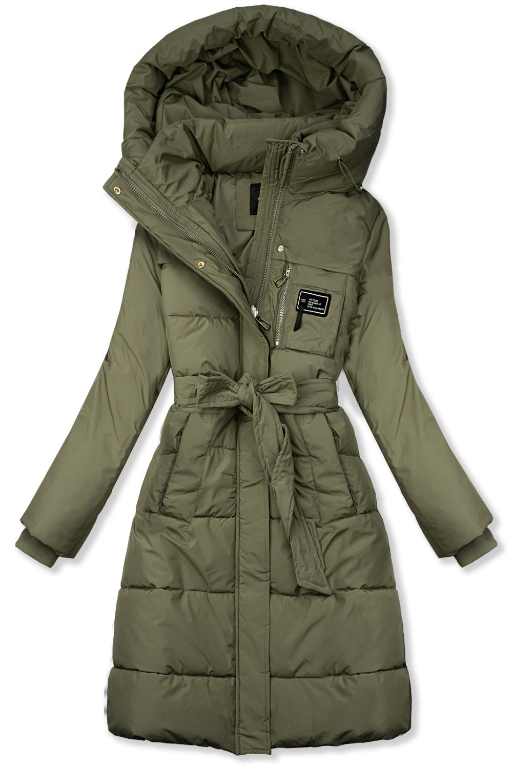 Khaki zimní bunda s páskem