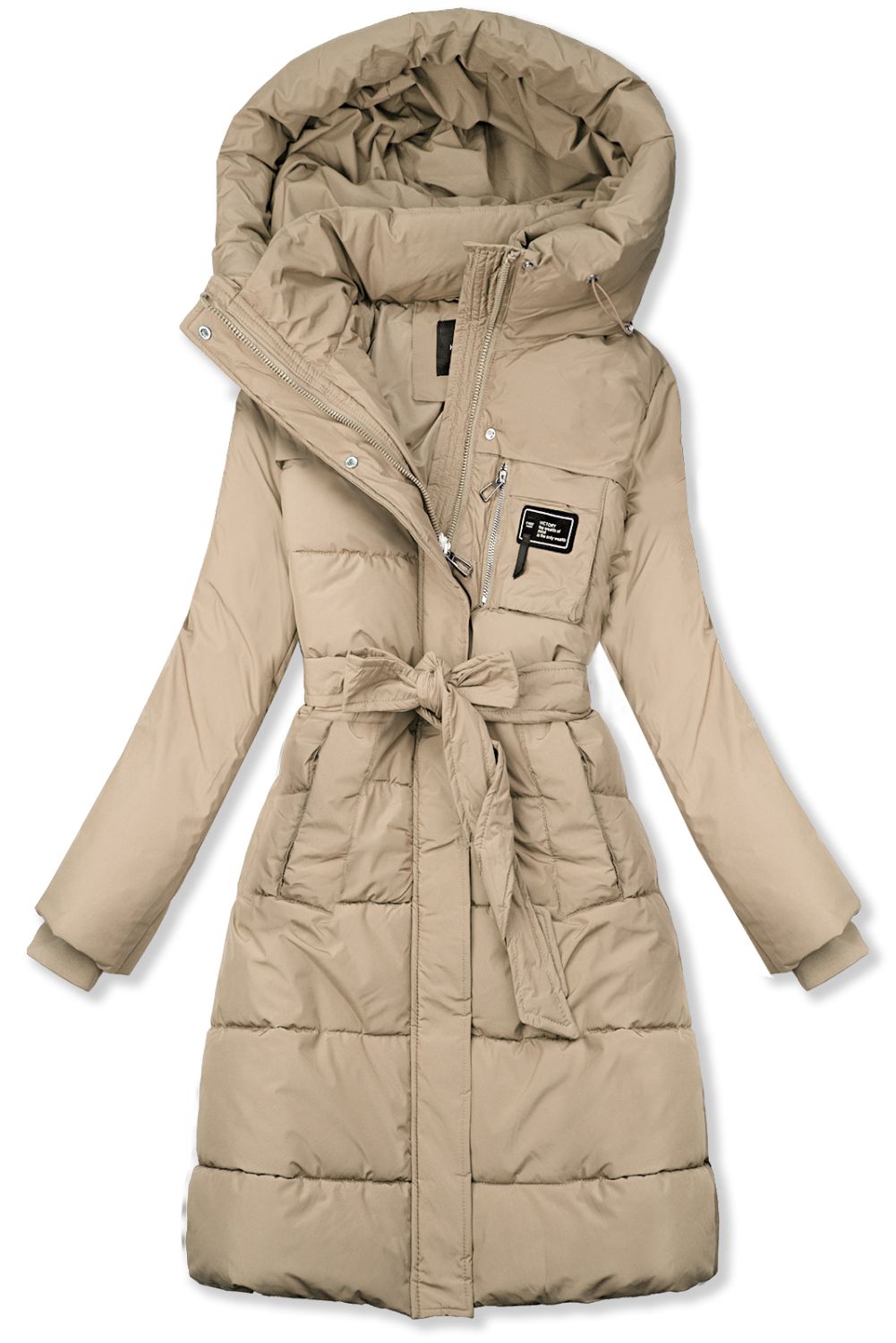 Béžová zimní bunda s páskem