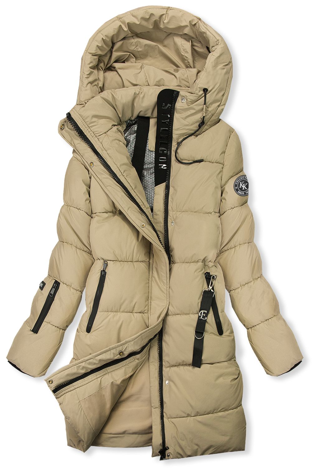 Dámská zimní bunda s kapucí, béžová