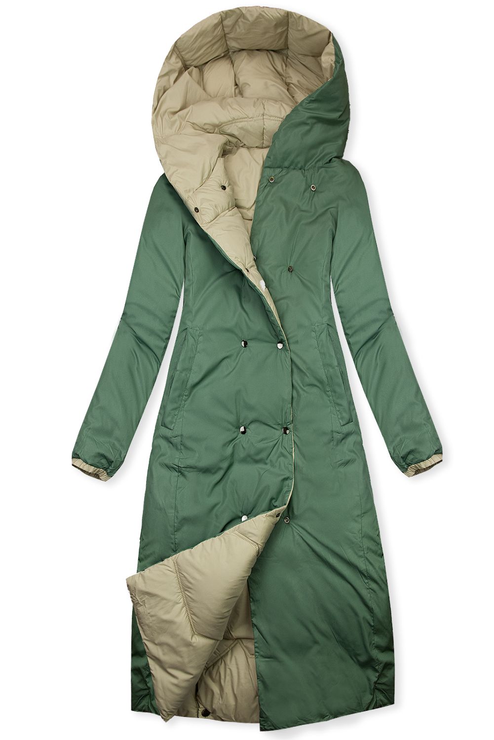 Oboustranný přechodný kabát béžová/zelená