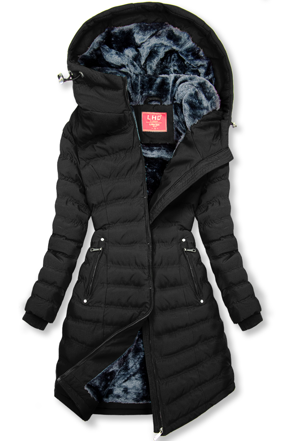 E-shop Černá zimní bunda se šedým plyšem