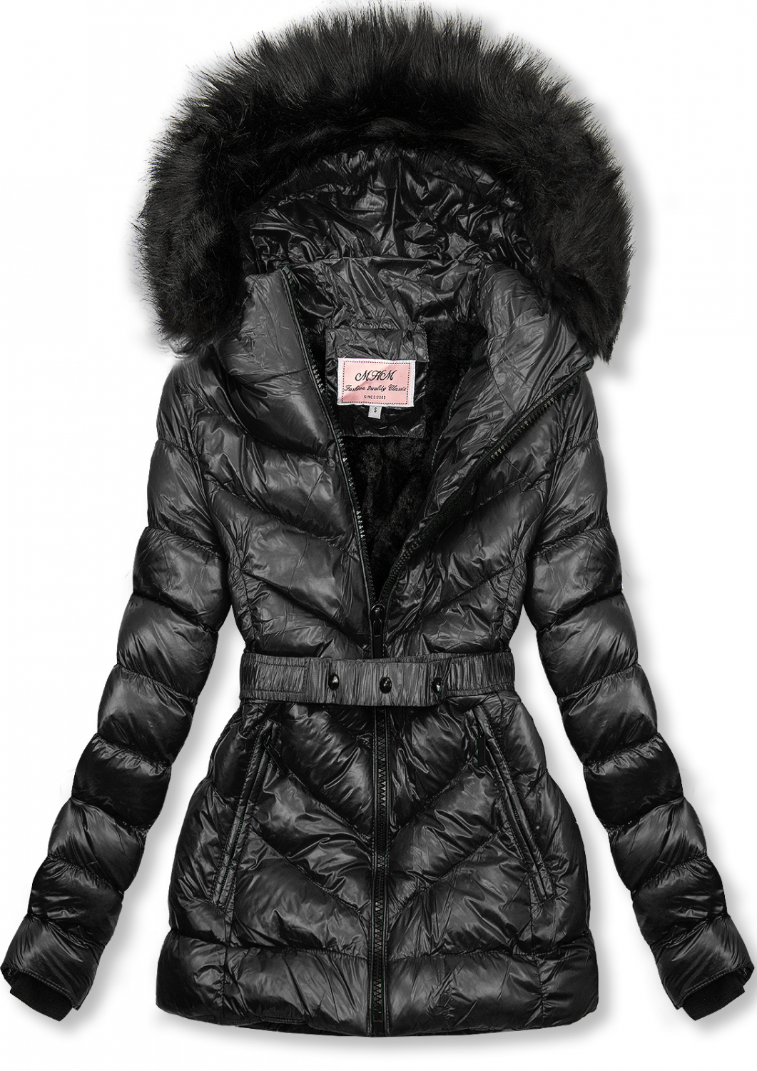 E-shop Černá zimní krátká bunda s černou kožešinou