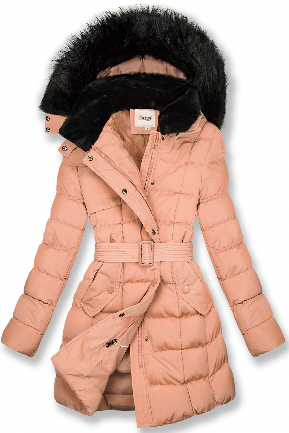 E-shop Broskvově oranžová zimní bunda s plyšovým límcem