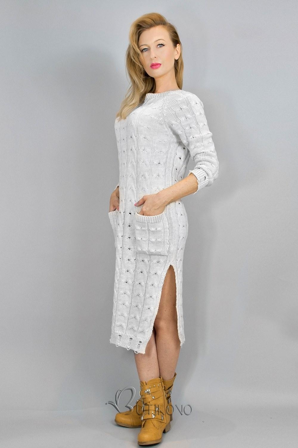Bílé pletené šaty 7295
