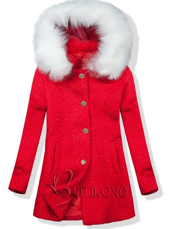 Vlněný podzimní kabát 1950 červená/bílá