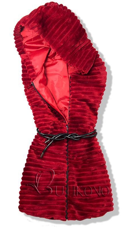 Tmavě červená kožešinová vesta s páskem IT05