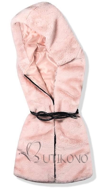 Růžová kožešinová vesta na zip