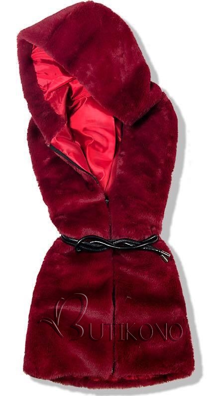 Tmavě červená kožešinová vesta na zip