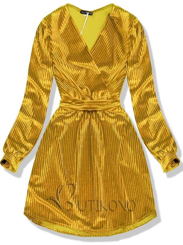Zlatožluté sametové krátké šaty
