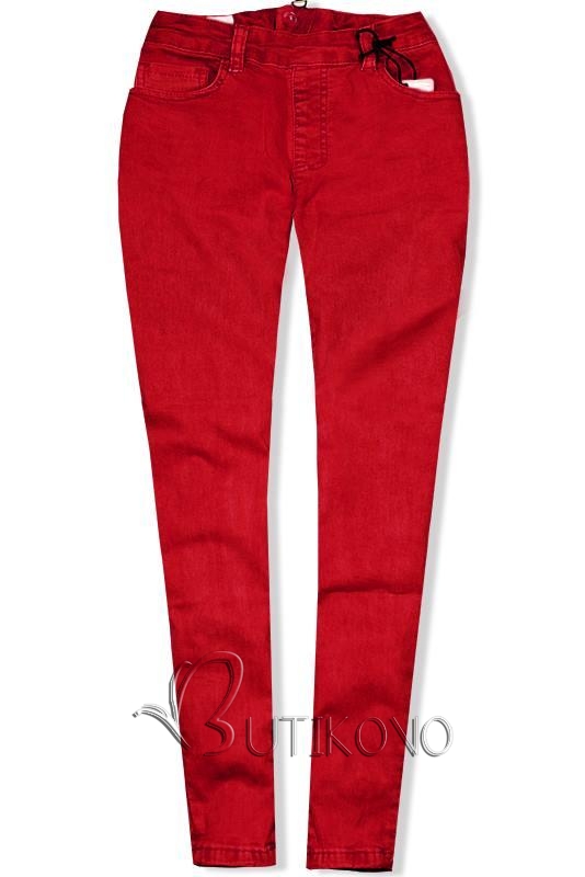 Červené jeans kalhoty se zipem vzadu