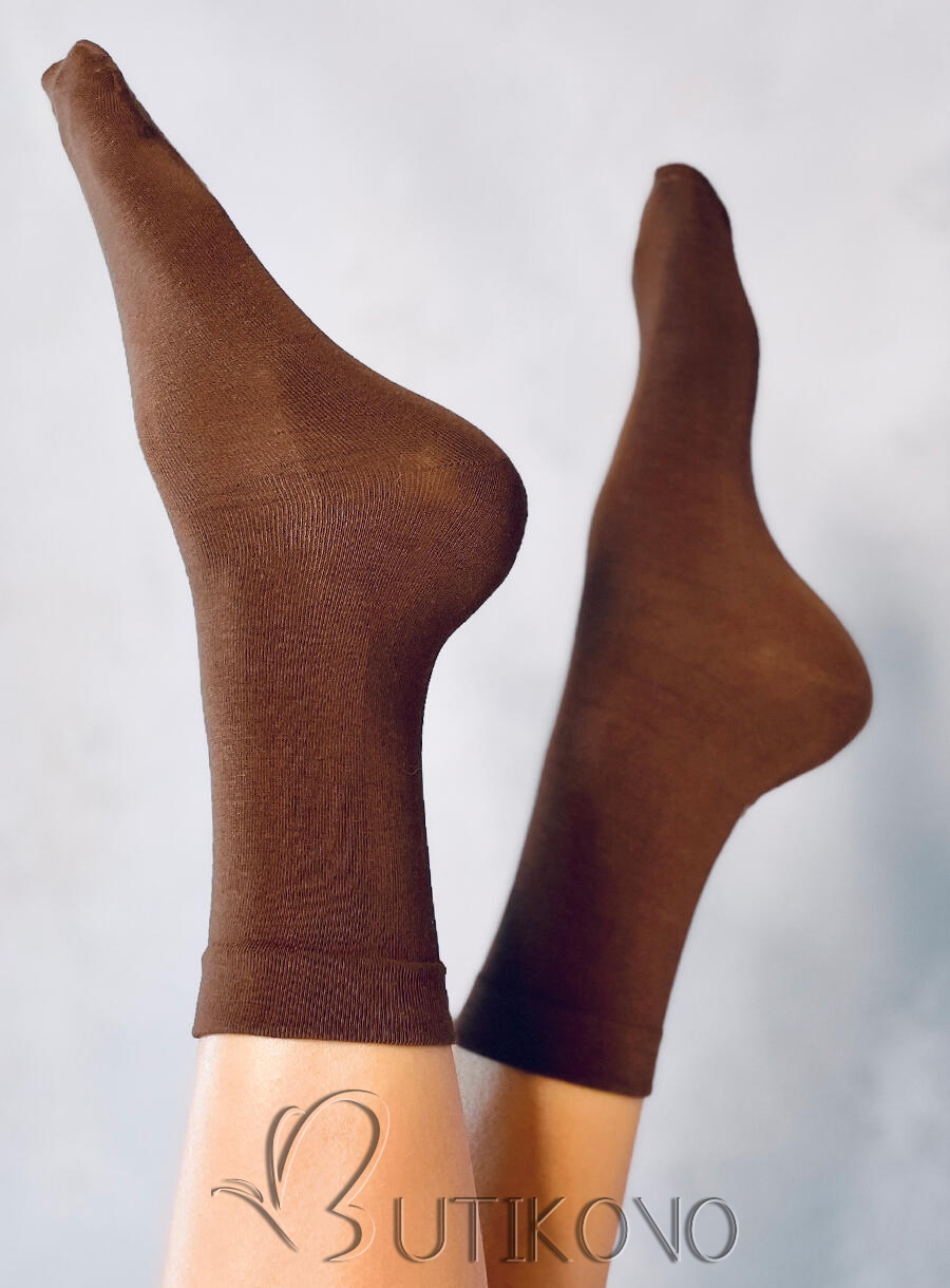 Hladké vysoké dámské ponožky čokoládově hnědé
