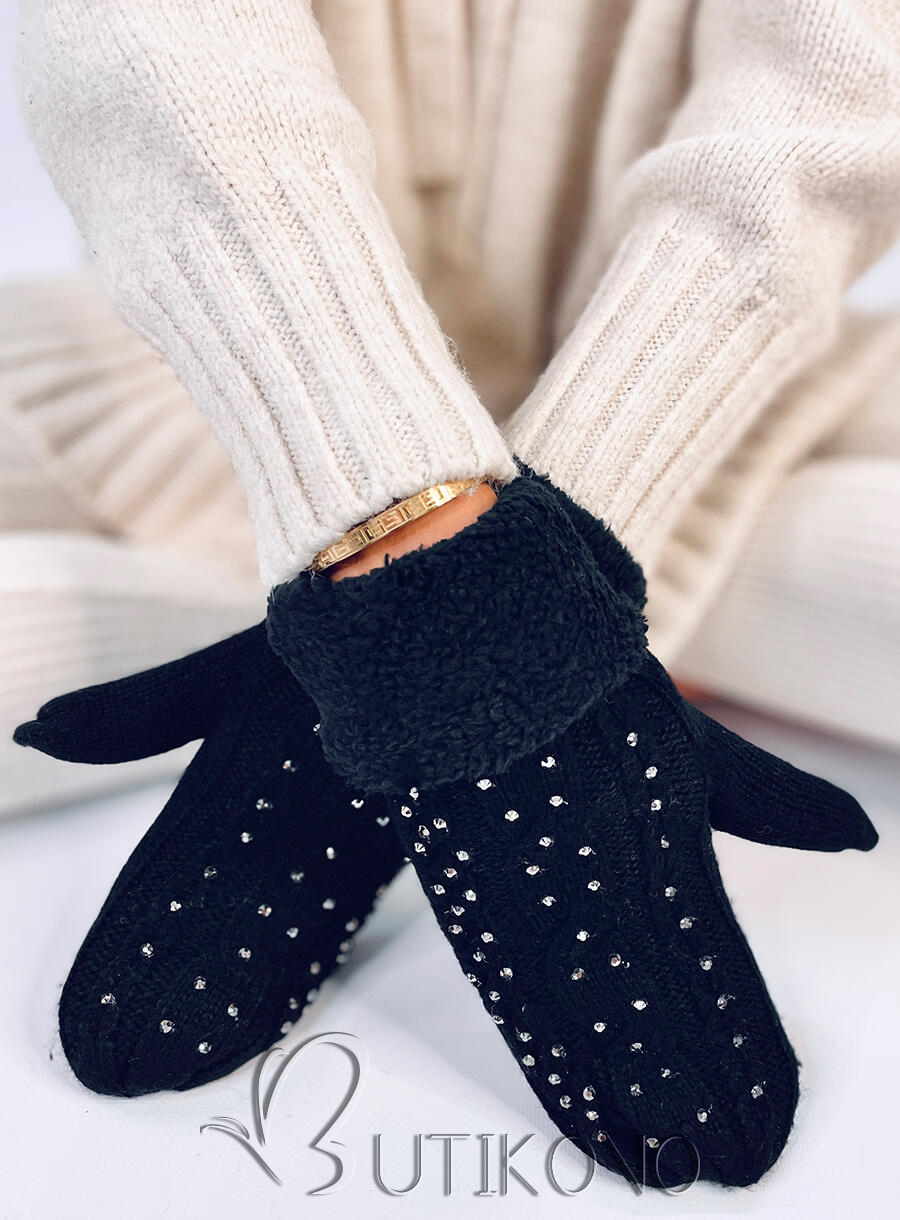 Zdobené dámské rukavice - palčáky černé