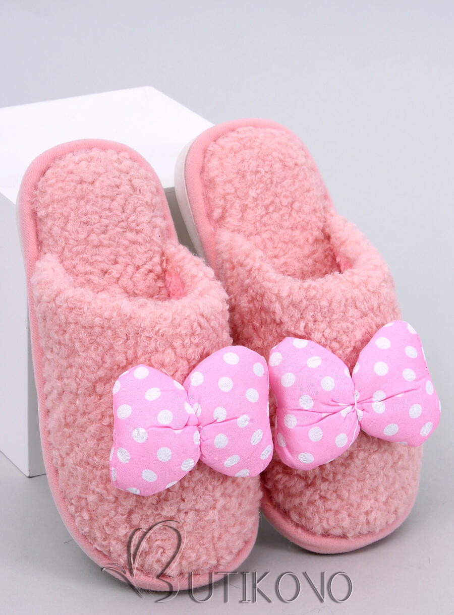 Růžové dětské pantofle s mašlí