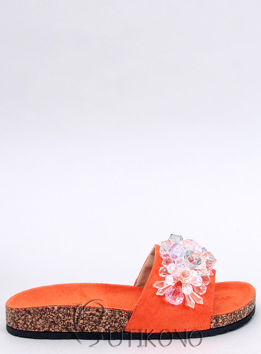 Oranžové pantofle s krystalky