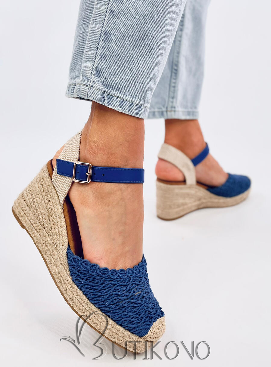 Sandály - espadrilky na klínovém podpatku modré