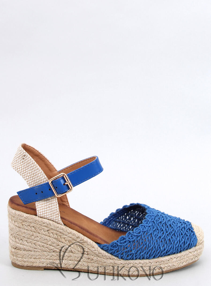 Sandály - espadrilky na klínovém podpatku modré