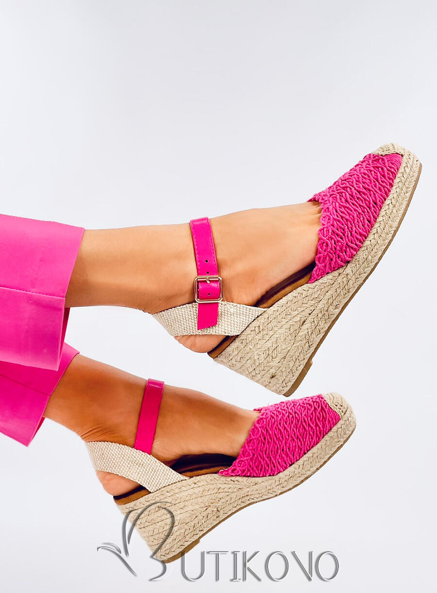 Sandály - espadrilky na klínovém podpatku růžové