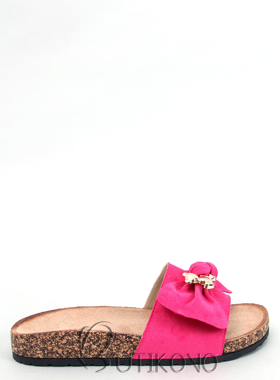 Růžové semišové pantofle s korkovou podrážkou