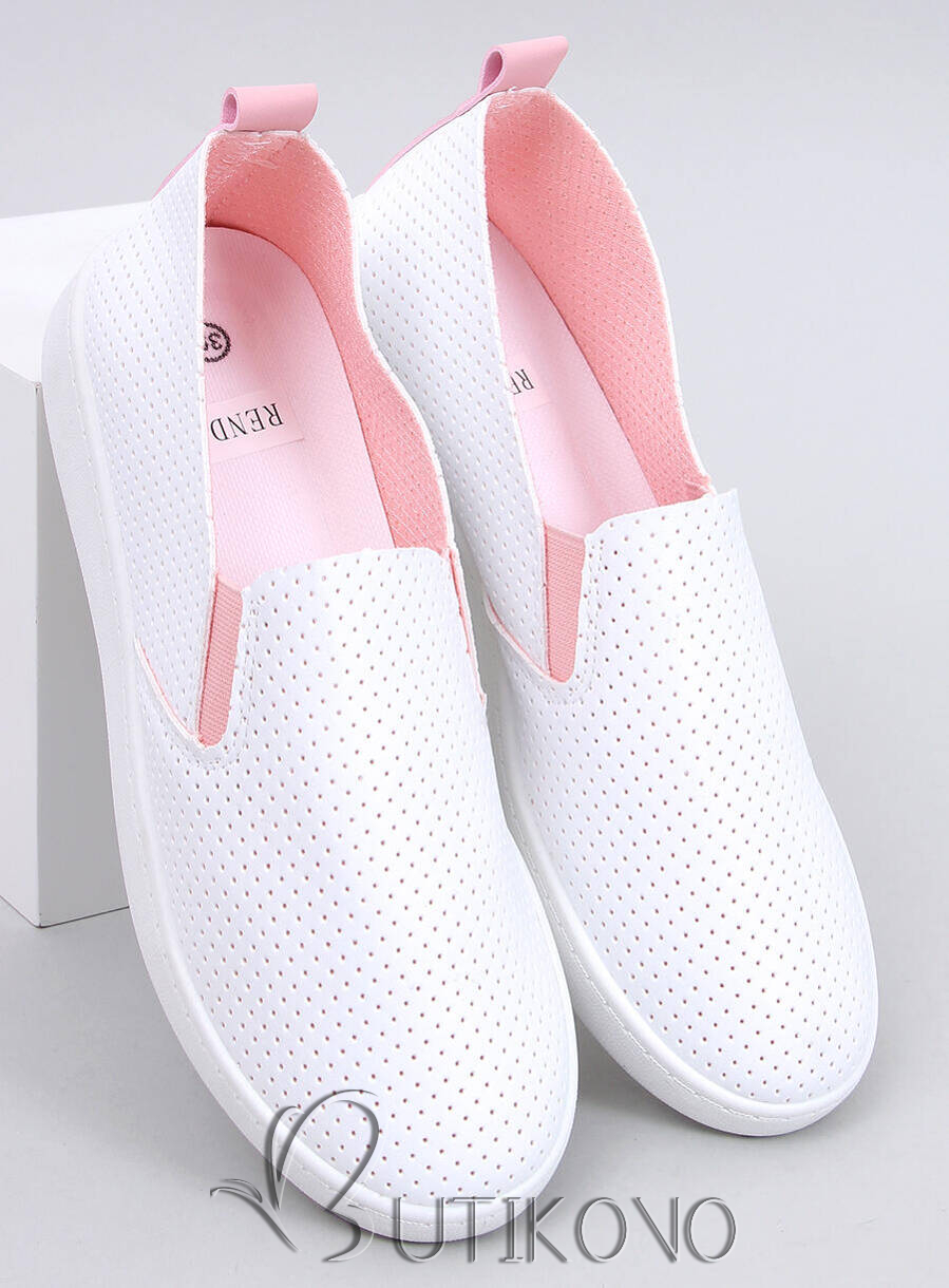 Perforované slip-on tenisky bílá/růžová