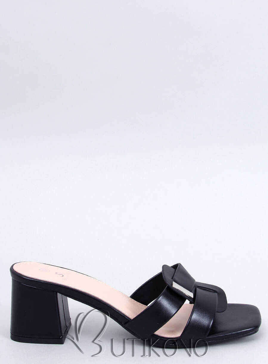 Černé elegantní pantofle na podpatku