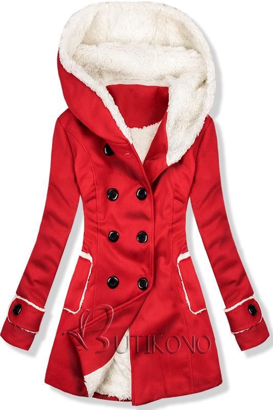 Červený zimní kabát s plyšovou podšívkou