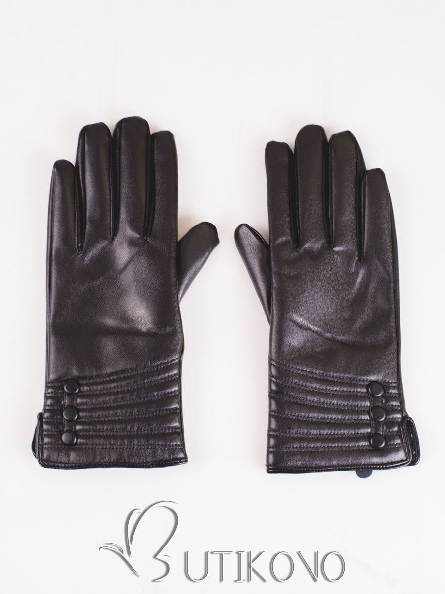 Černé koženkové rukavice s knoflíky